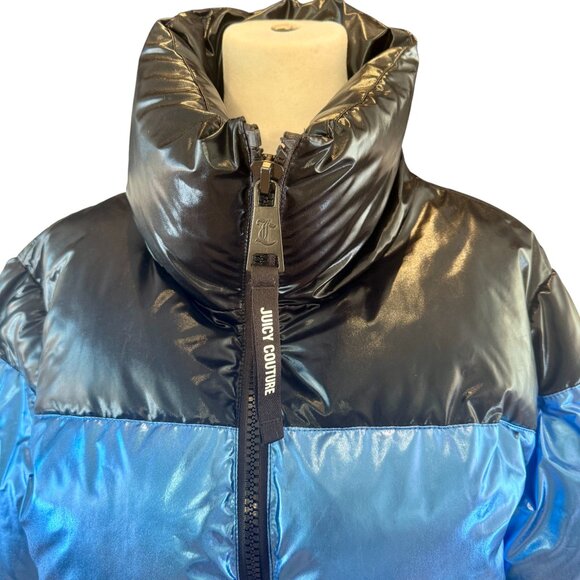 Juicy Couture Black Label Metallic Blue & Black Puffer Jacket Size M - Picture 3 of 9